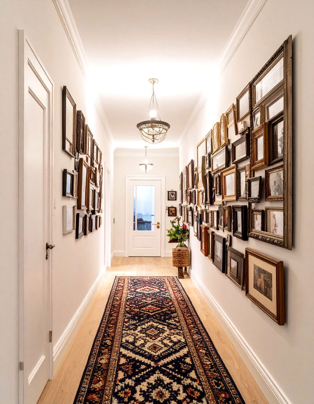 Thrifted gallery wall hallway - 30 maximalist decor ideas