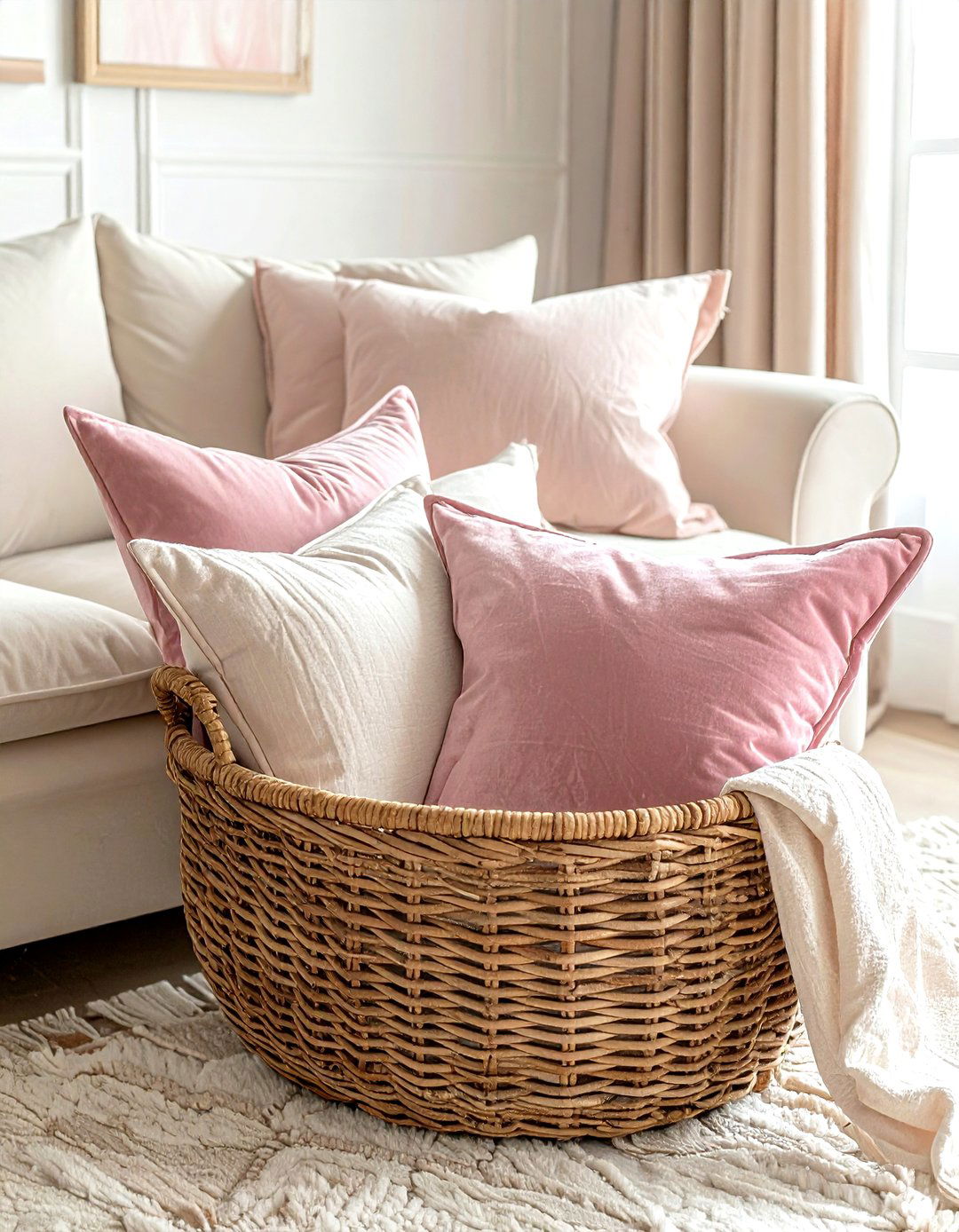 Throw Pillow Basket - 30 living room storage basket ideas