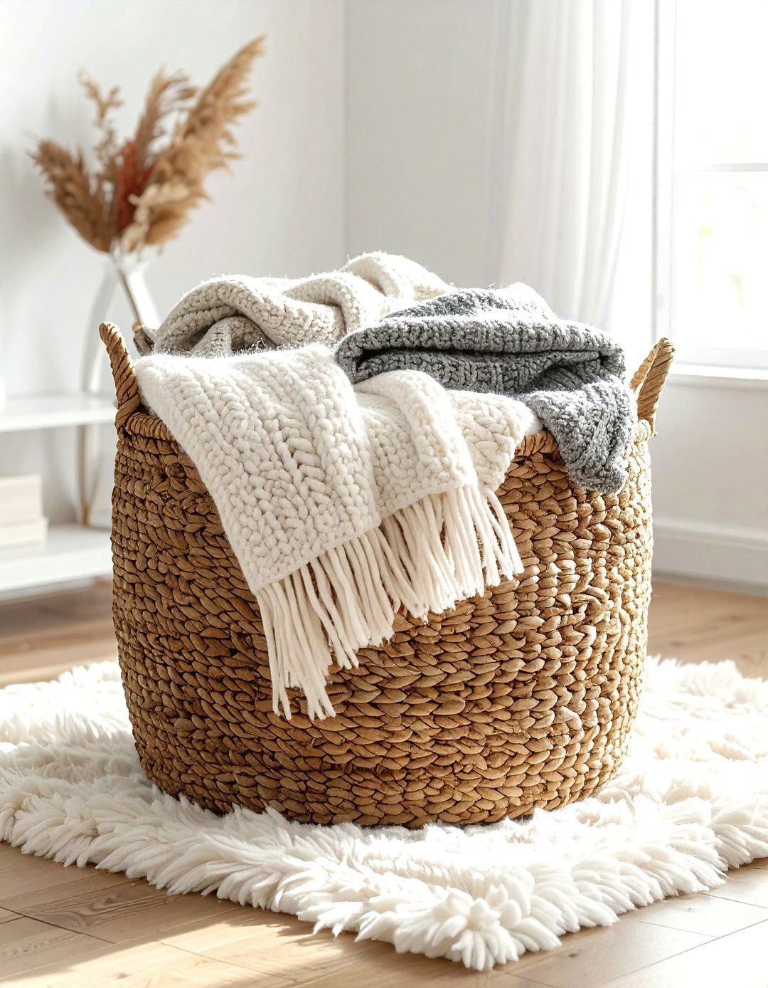 Throw blanket basket - 30 living room hosting ideas