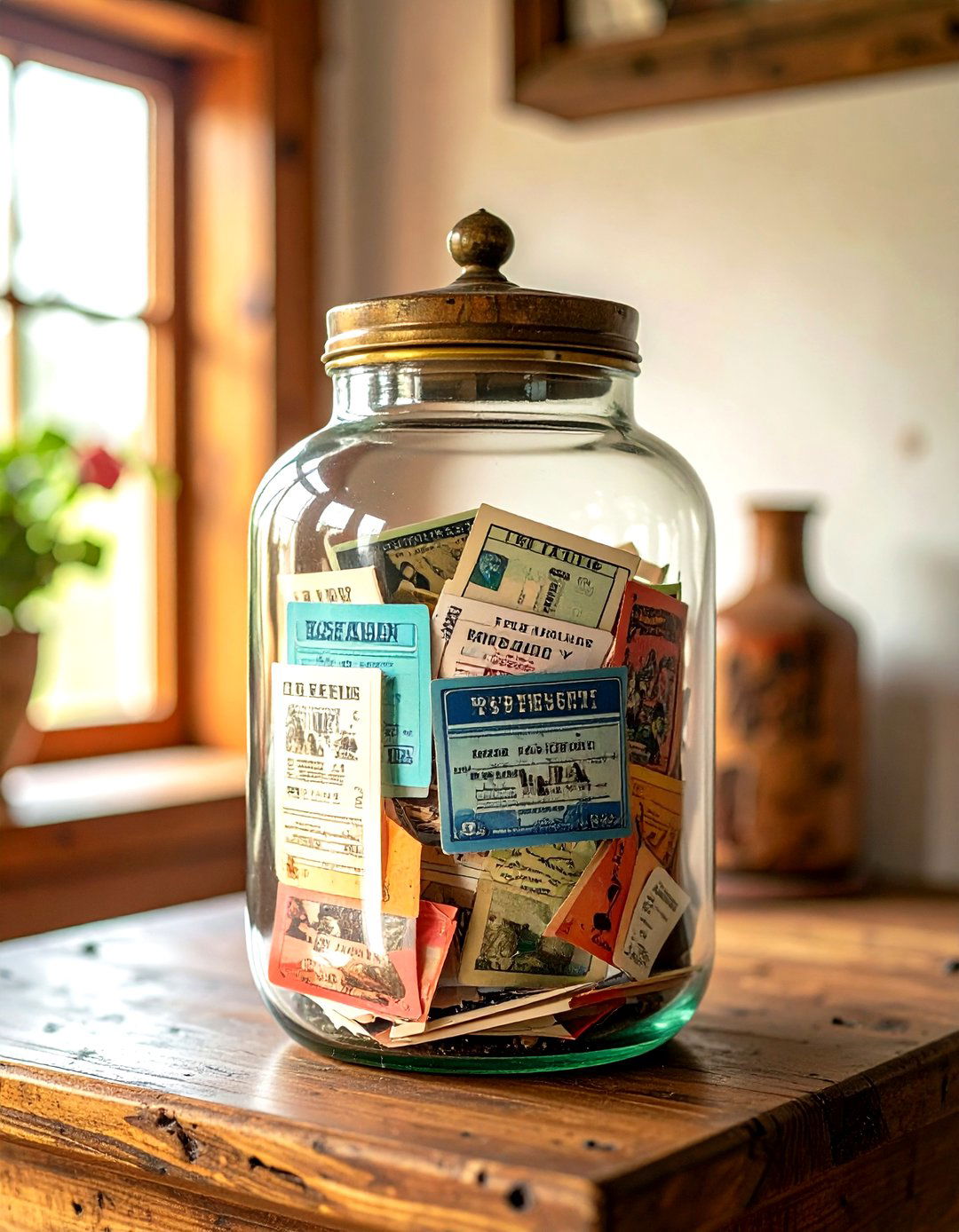 Ticket Stub Memory Jar - 30 collected travel decor ideas