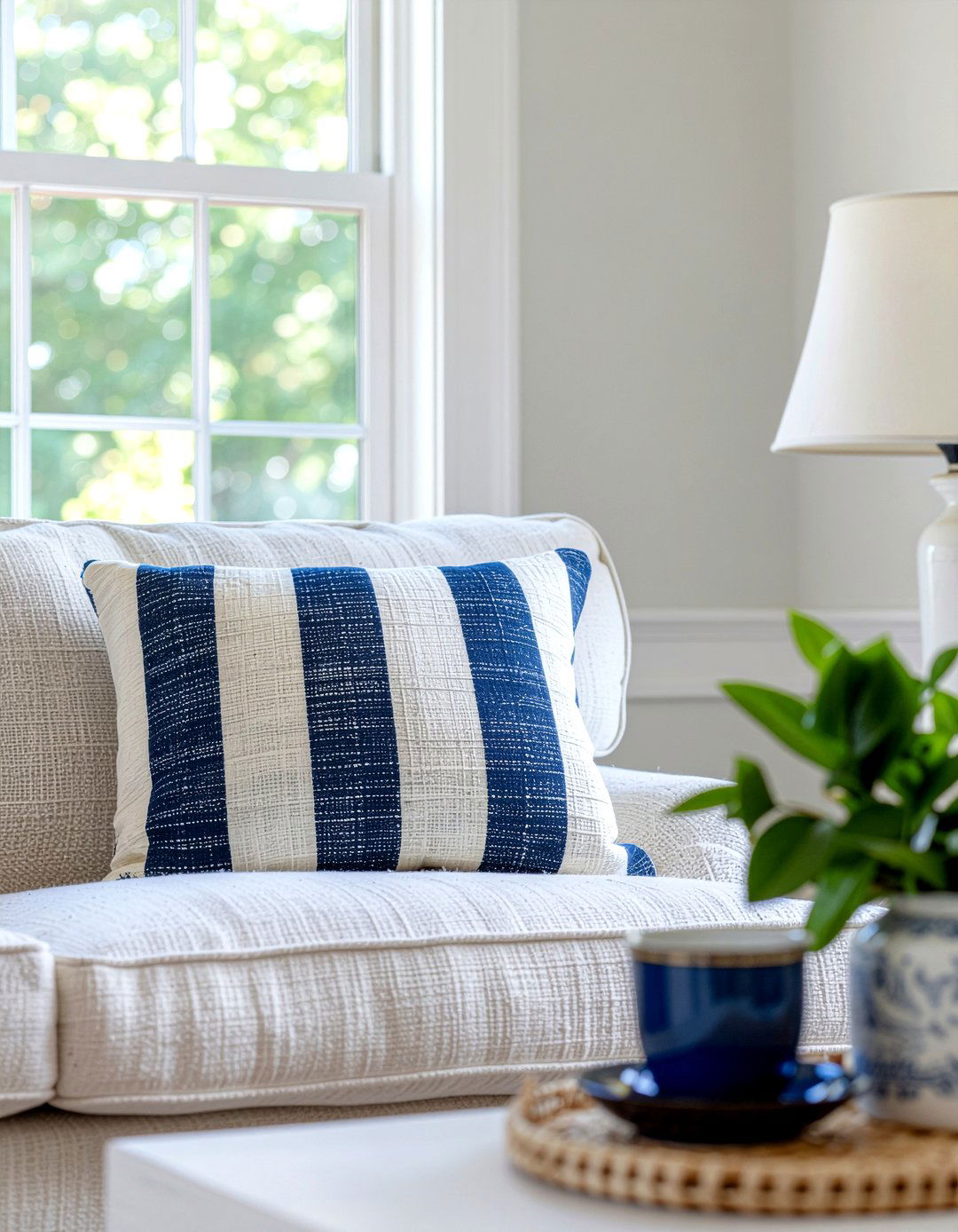 Ticking stripe pillow - 30 French country living room ideas