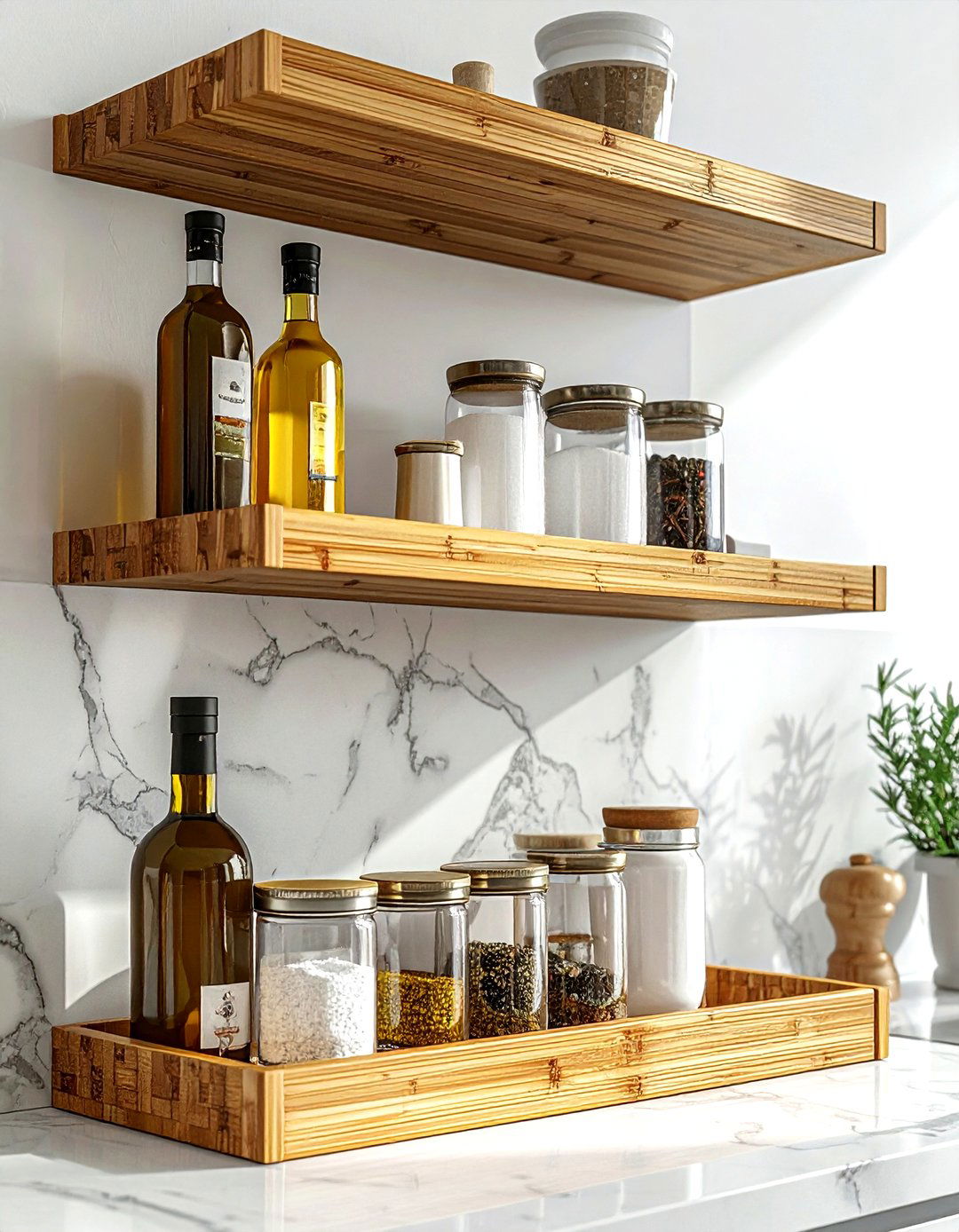 Tiered Corner Counter Shelves - 30 kitchen corner shelving ideas