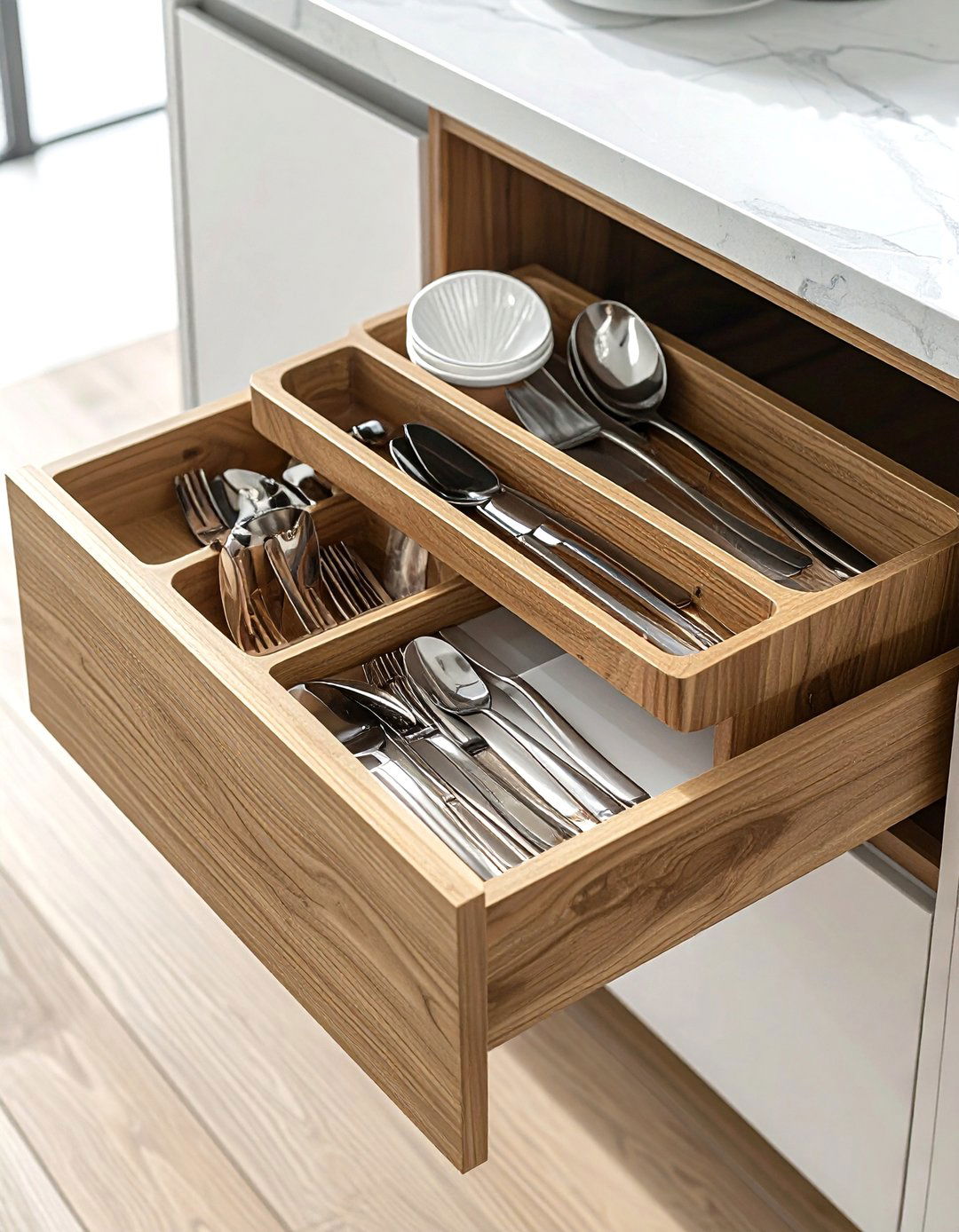 Tiered Cutlery Tray - 30 efficient kitchen ideas