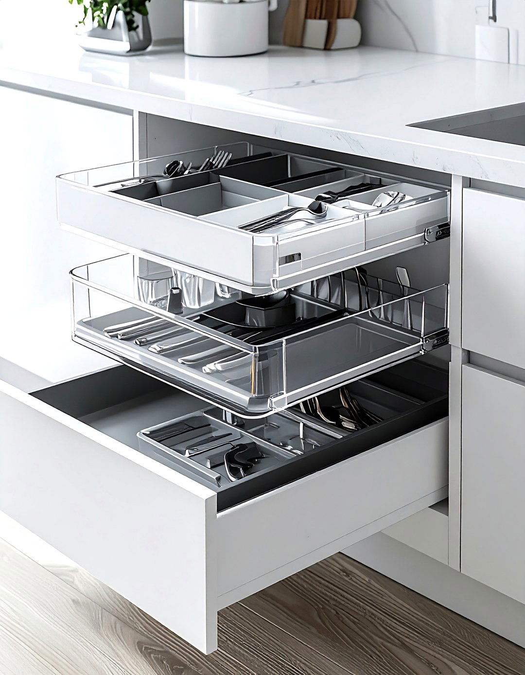 Tiered Drawer Organizer - 30 utensil storage kitchen ideas