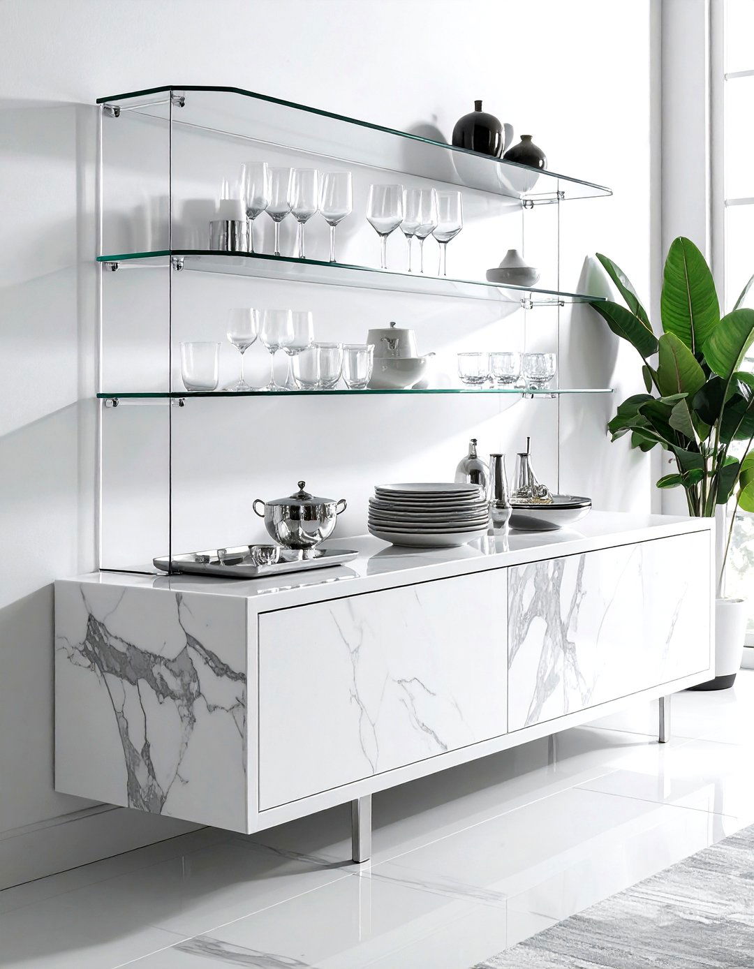 Tiered Sideboard Storage - 30 dining room vertical storage ideas