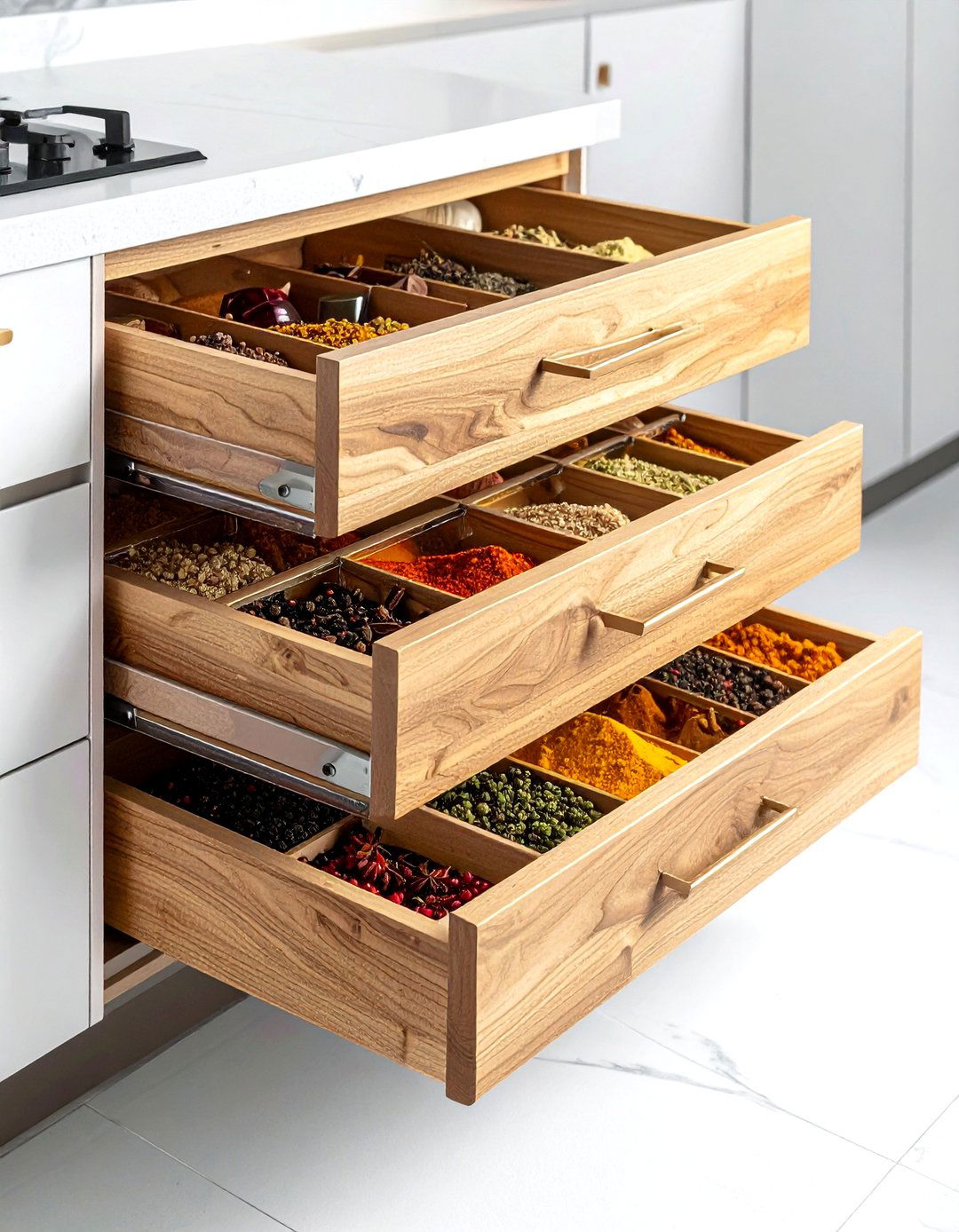 Tiered Spice Drawer Organizer - 30 spice rack kitchen ideas