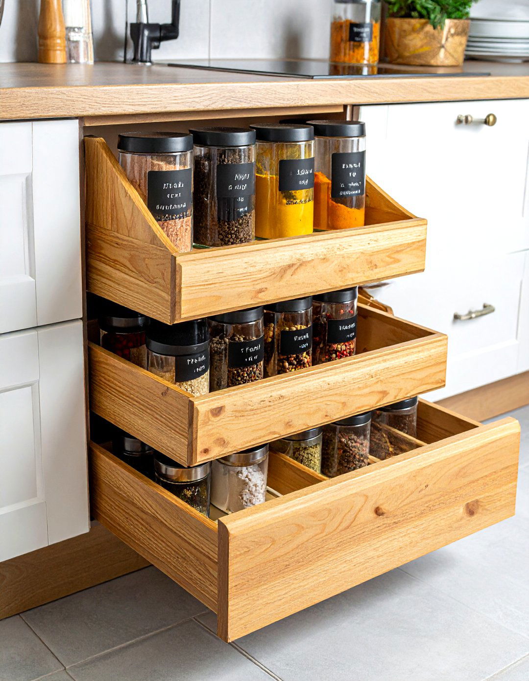 Tiered Spice Drawers - 30 small kitchen storage ideas