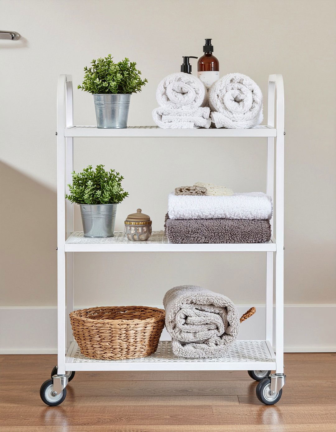 Tiered Storage Cart - 30 rolled towel display ideas