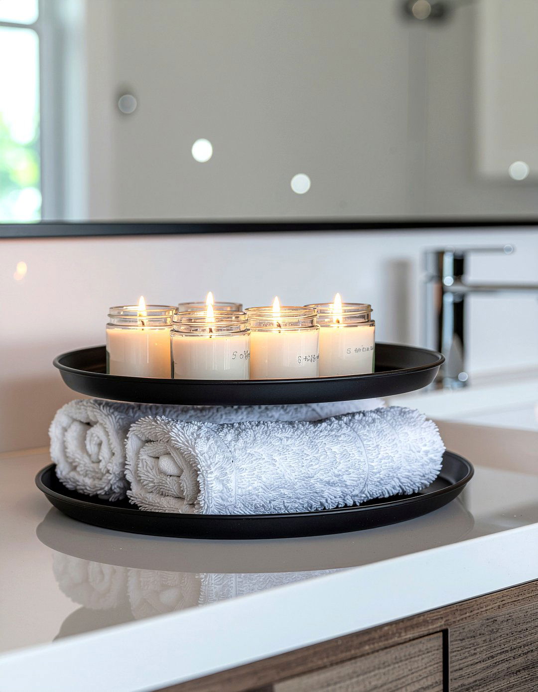 Tiered Tray Candle Display - 30 bathroom candle ideas