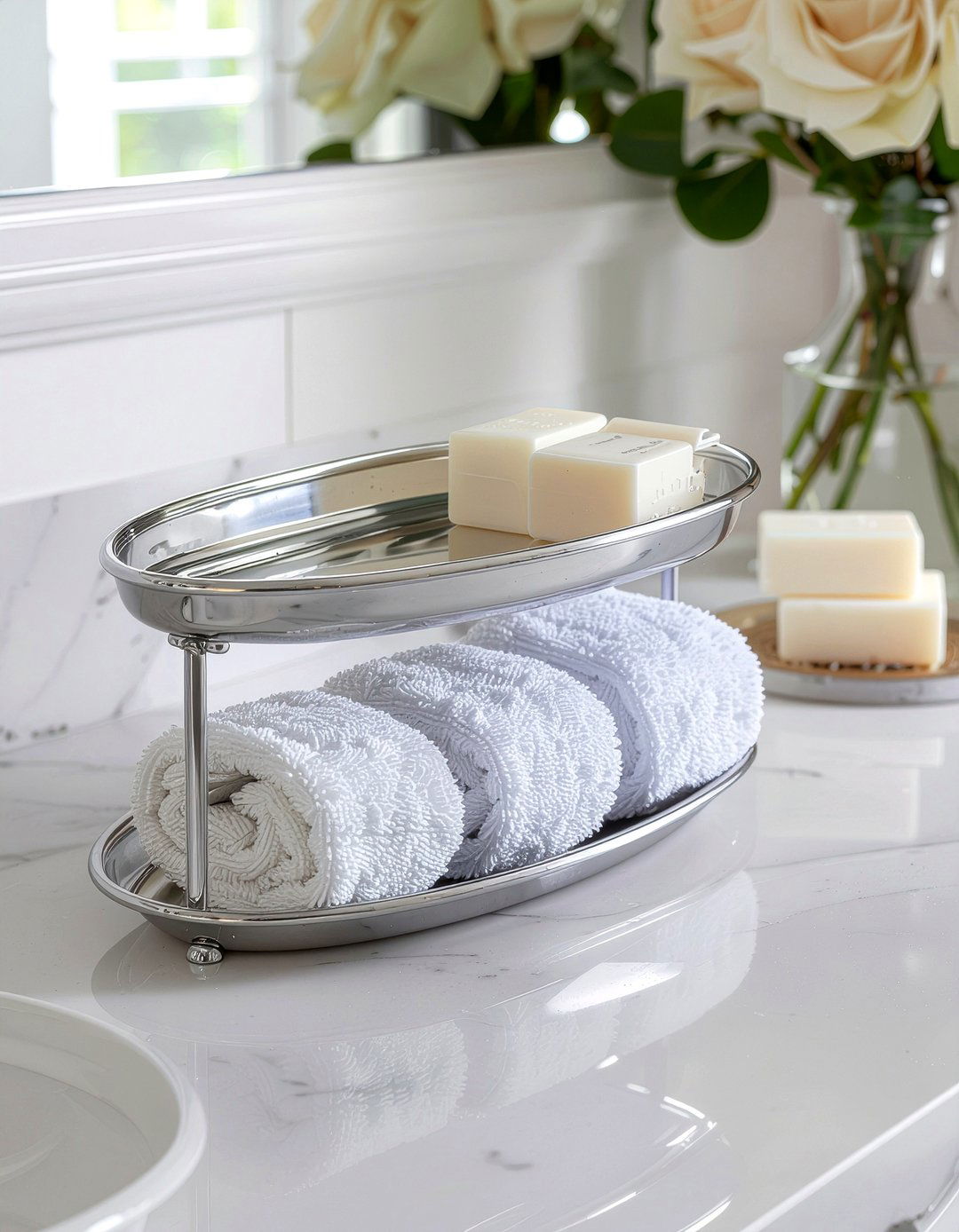 Tiered Tray Hand Towels - 30 bathroom towel styling ideas