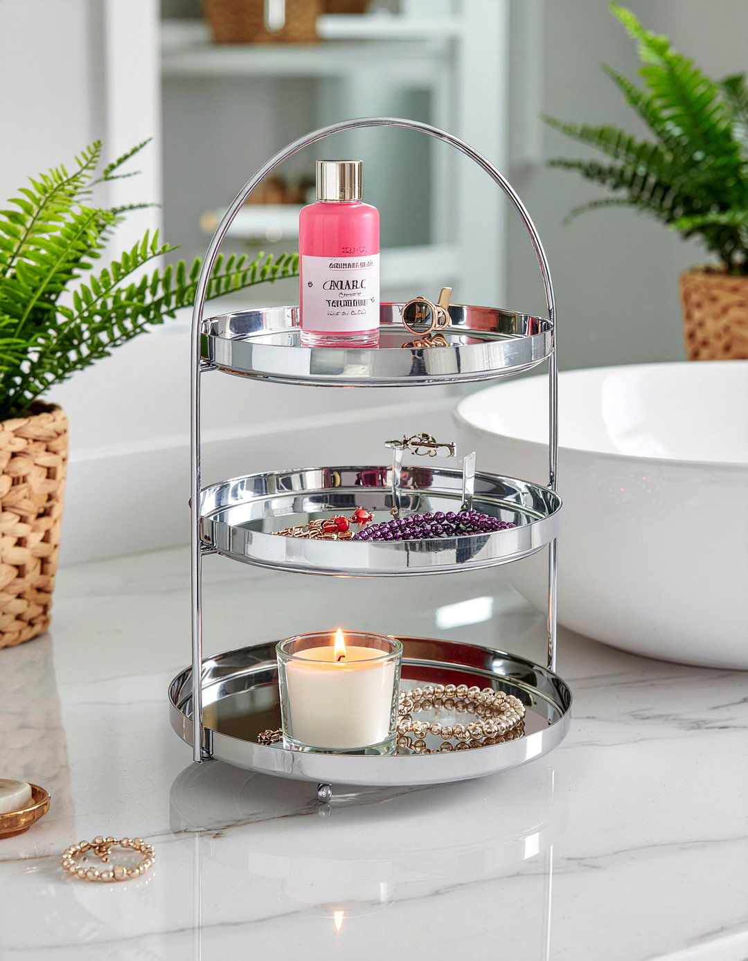 Tiered Tray Stand - 30 bathroom shelf ideas