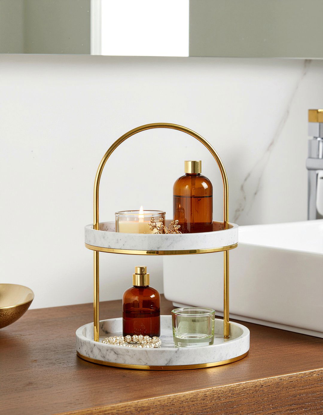Tiered Tray Stand - 30 bathroom DIY storage ideas