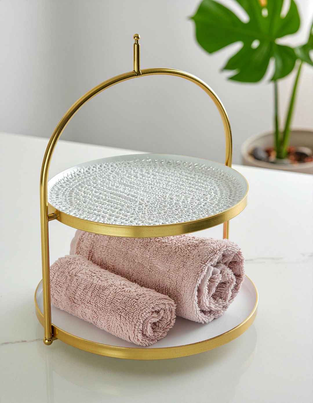 Tiered Vanity Tray - 30 rolled towel display ideas