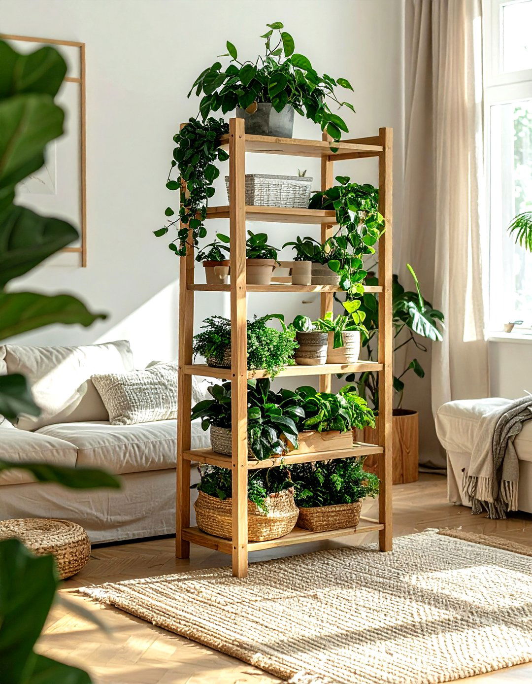 Tiered Wooden Plant Stand - 30 living room plant stands