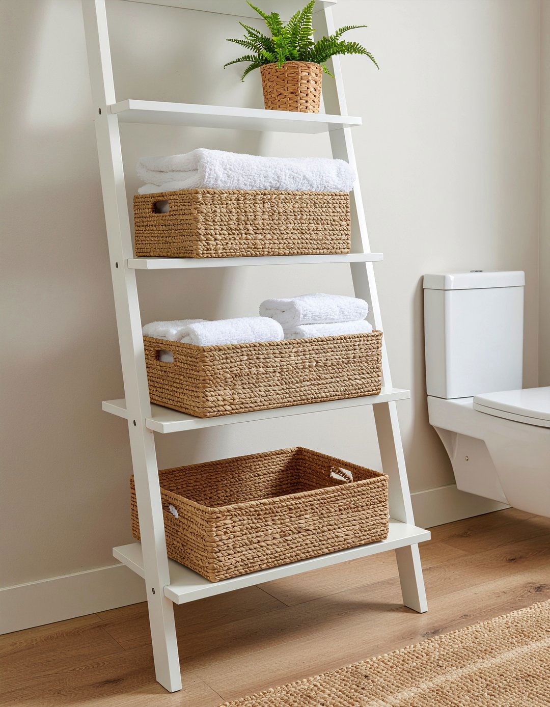Tiered basket ladder shelf - 30 bathroom ladder shelf ideas