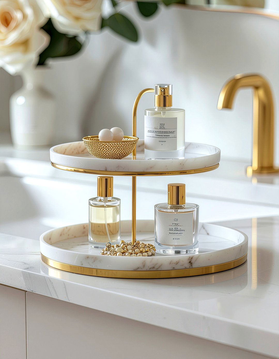 Tiered countertop tray - 30 bathroom clutter-free ideas