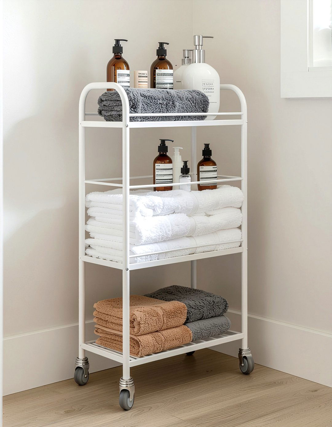 Tiered rolling cart - 30 bathroom maximization ideas