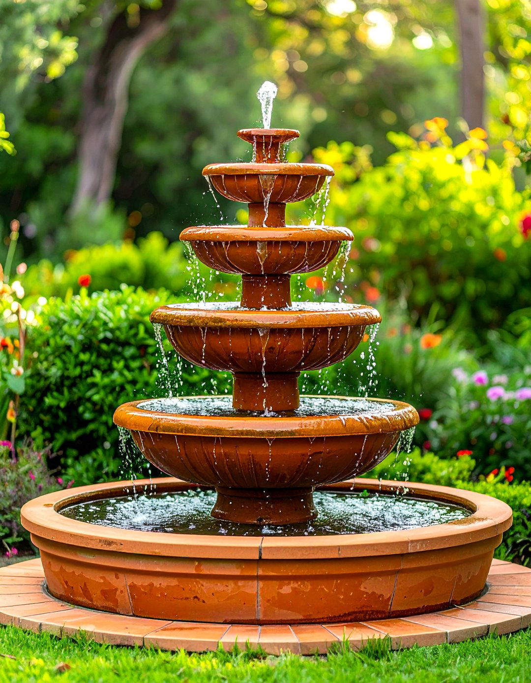 Tiered terracotta fountain - 30 terracotta planter ideas