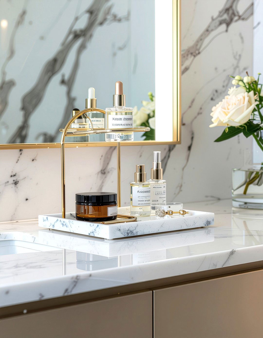 Tiered vanity tray - 30 bathroom organization ideas