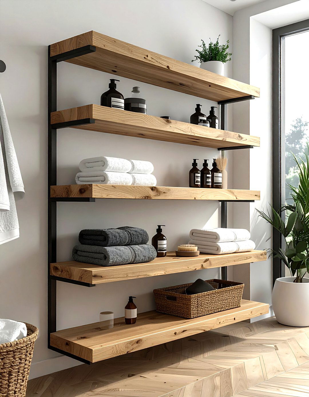 Tiered wall shelf - 30 bathroom overhead storage ideas
