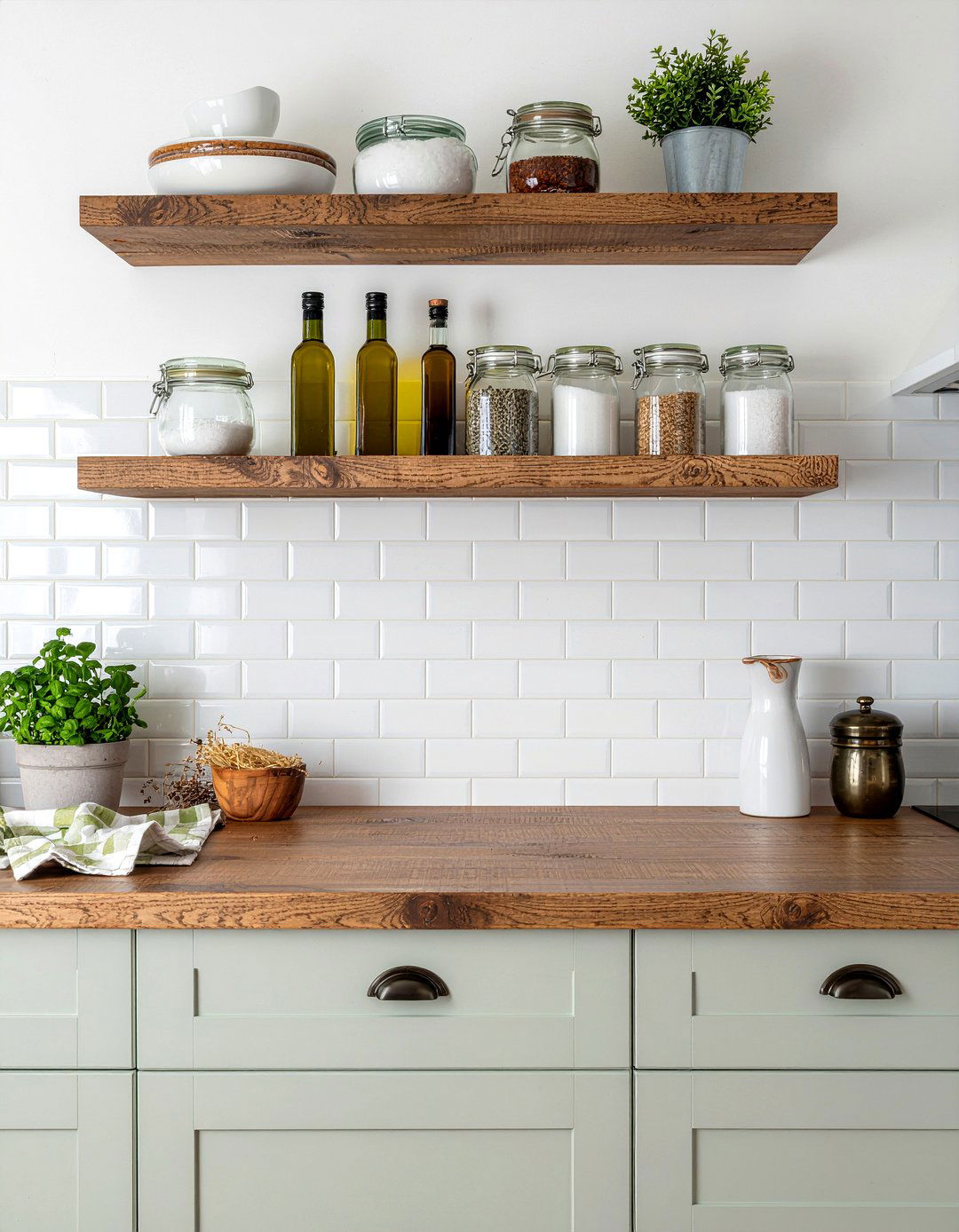 Tiled Backsplash Kitchen Shelf - 30 kitchen shelf decor ideas