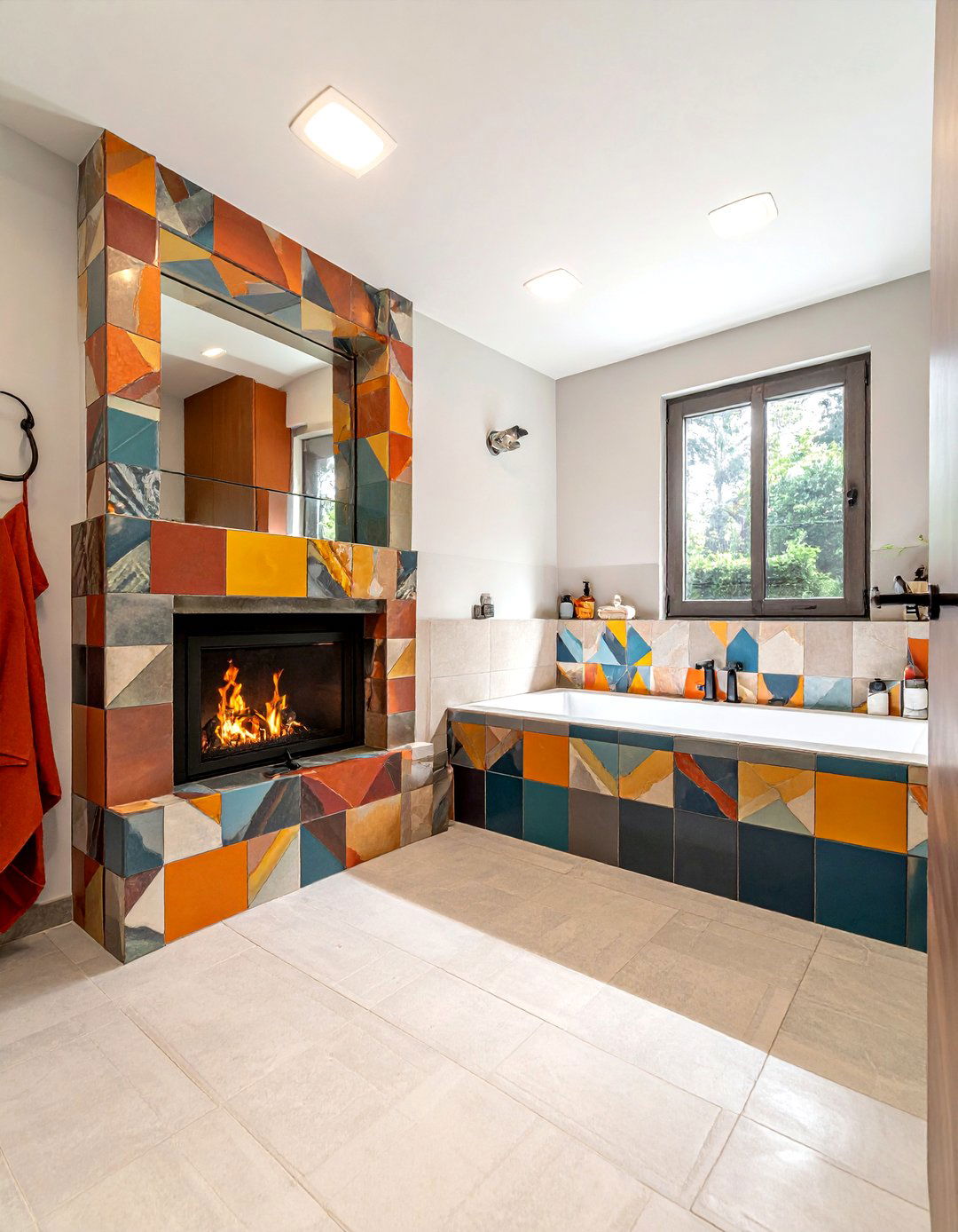 Tiled Fireplace Bathroom - 30 bathroom with fireplace ideas