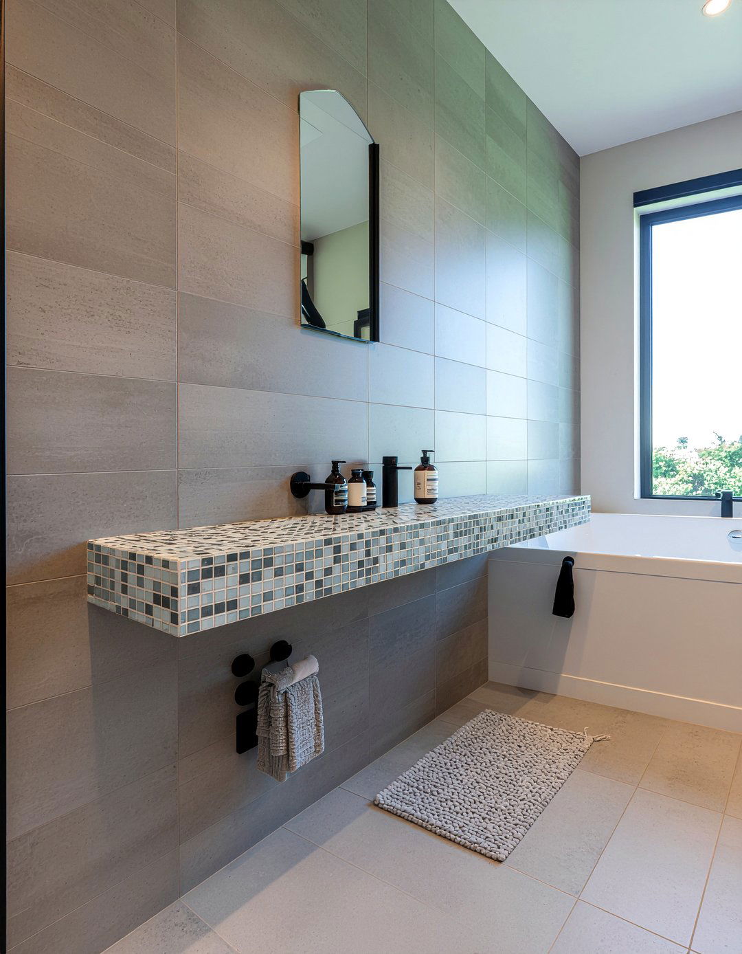 Tiled Storage Ledge - 30 bathroom custom built ideas