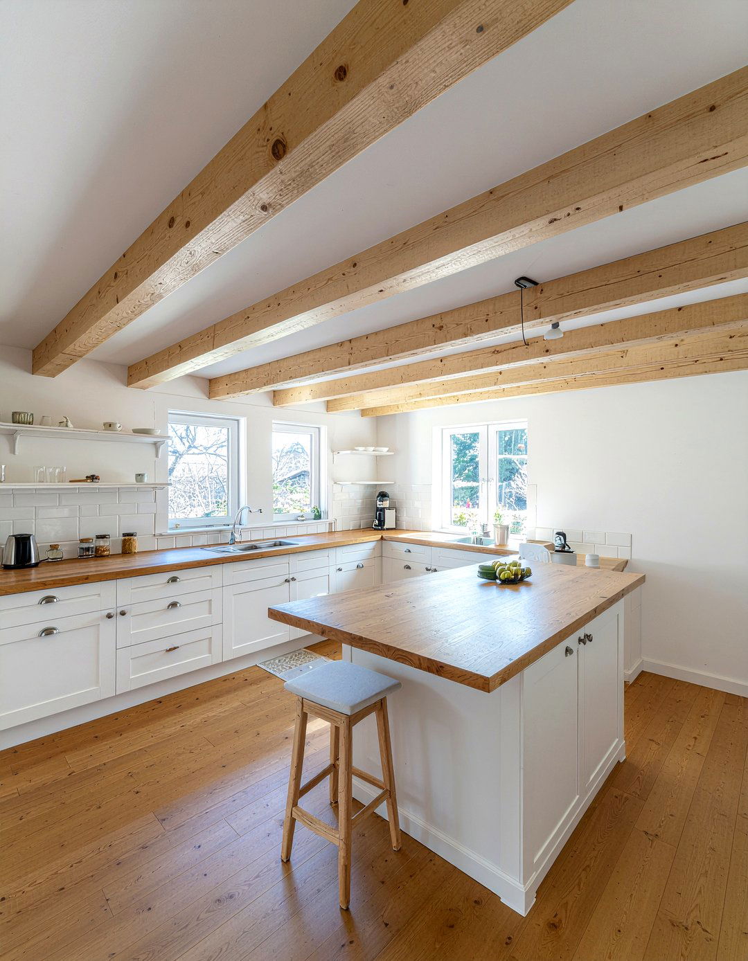 Timber Ceiling Joists - 30 English farmhouse kitchen ideas