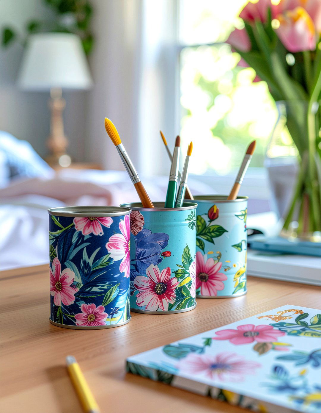 Tin Can Desk Organizer - 30 upcycled bedroom ideas