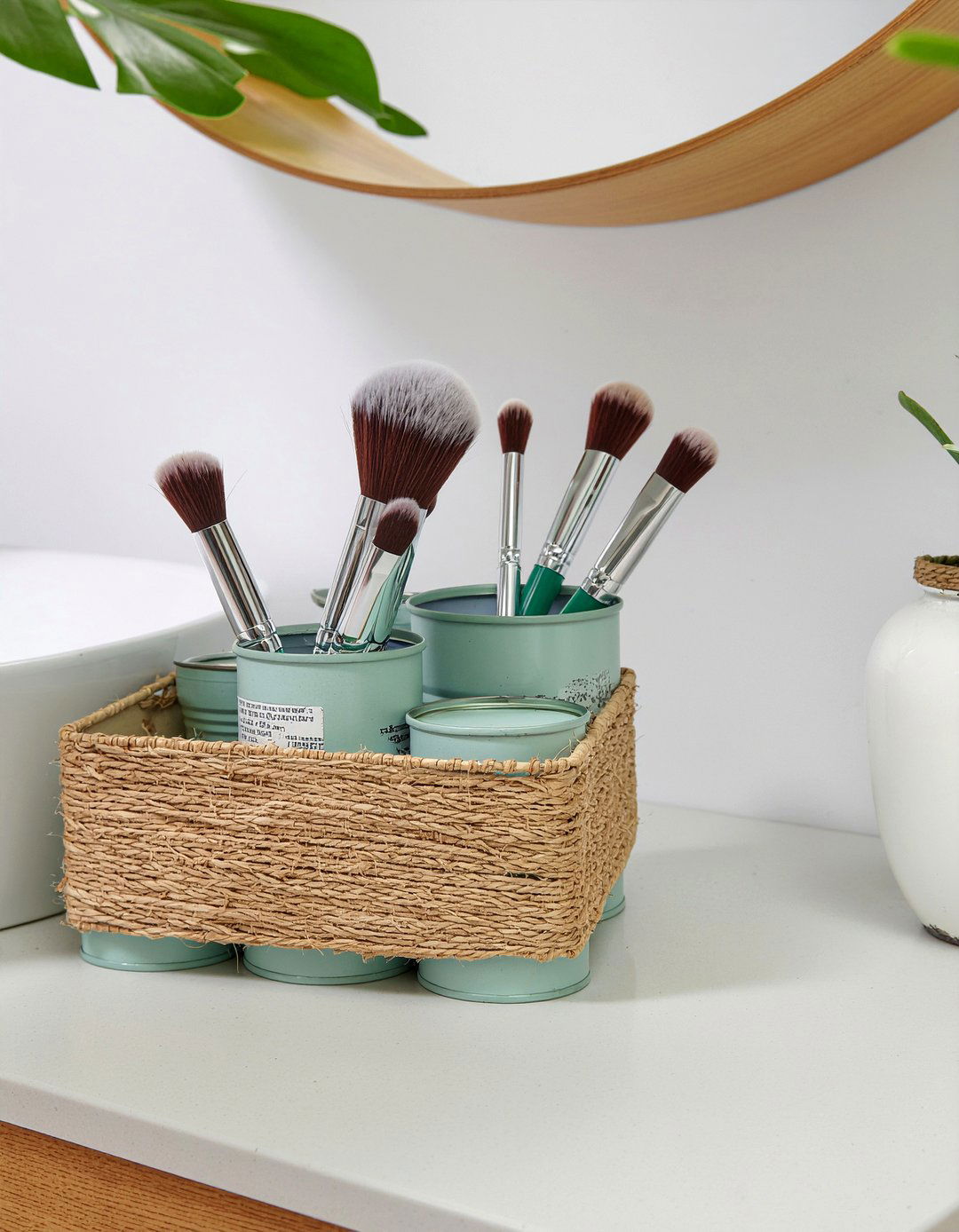 Tin Can Organizer - 30 recycled material bathroom ideas