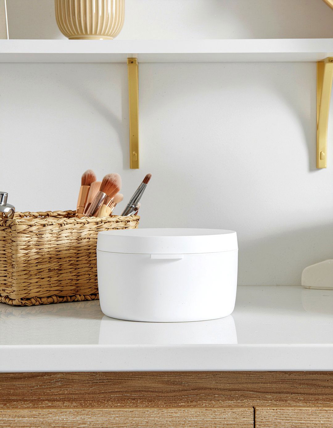 Tiny Vanity Countertop Bin - 30 bathroom trash can ideas