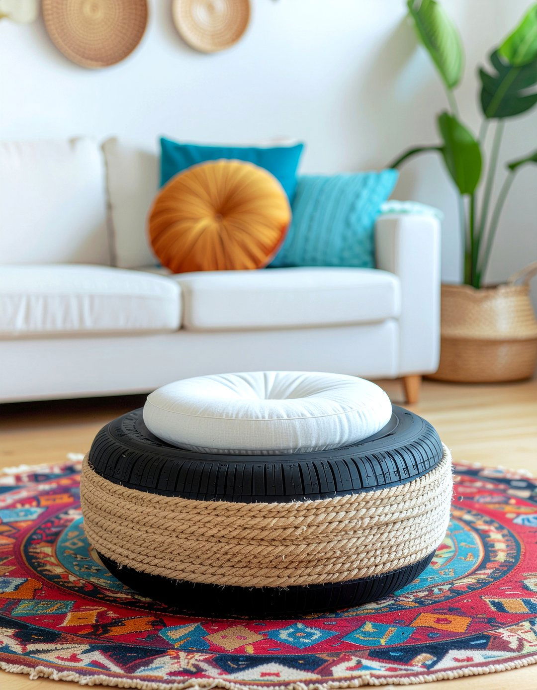 Tire Ottoman - 30 repurposed living room ideas
