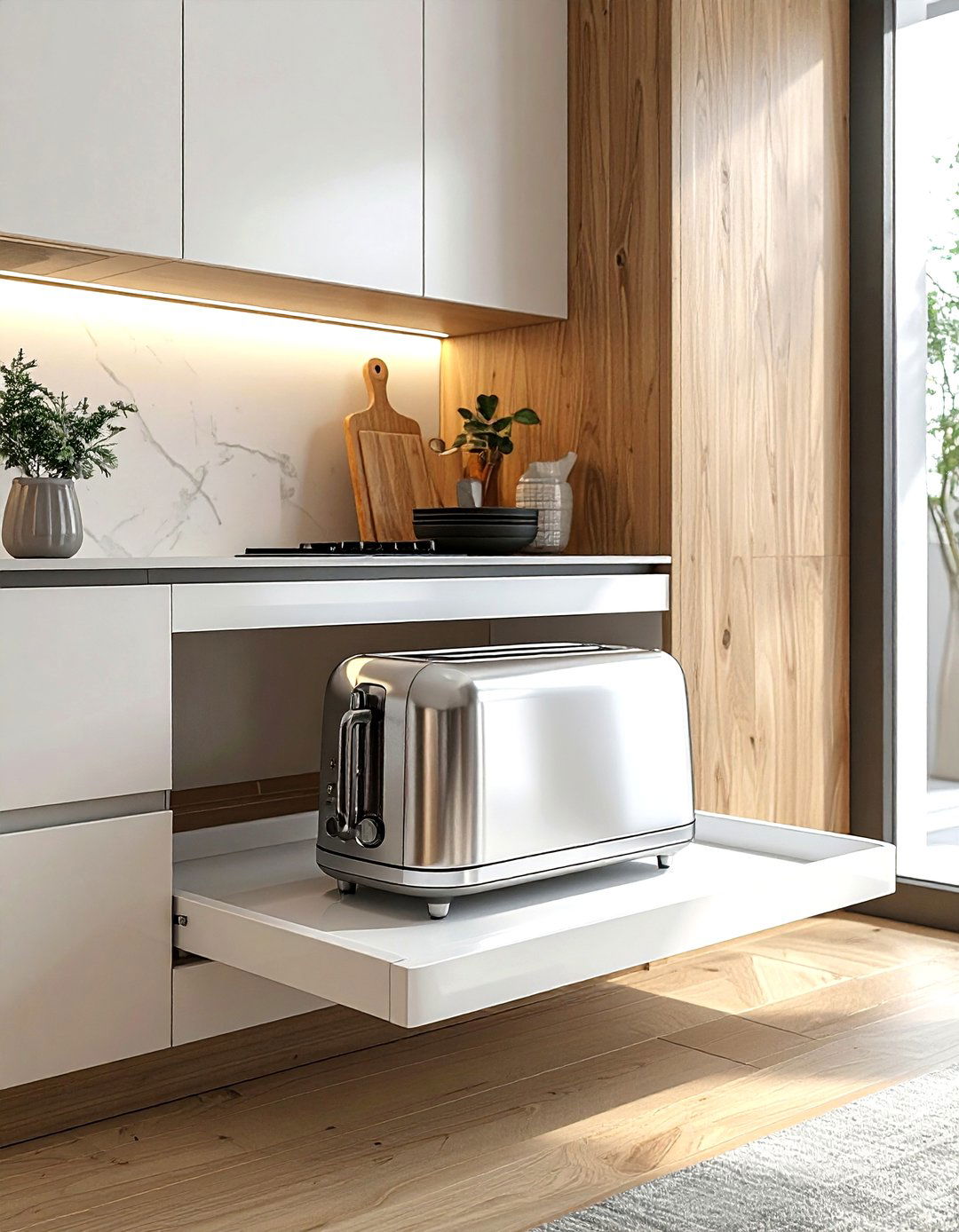 Toaster slider tray - 30 kitchen hidden storage ideas