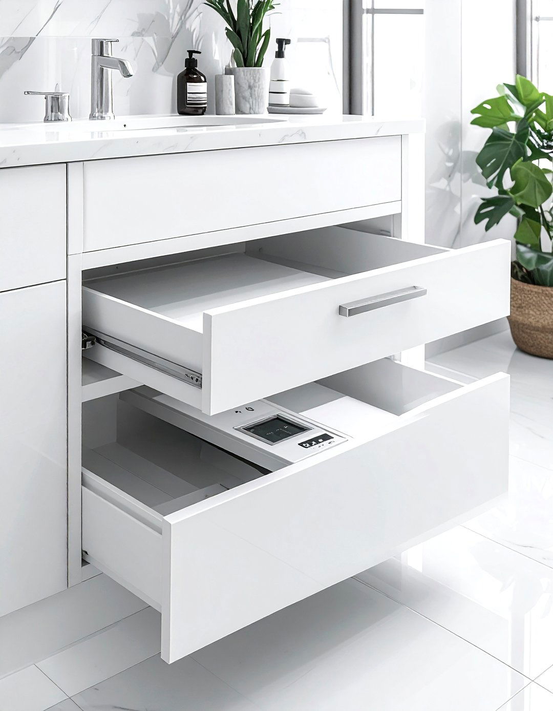 Toe Kick Drawer - 30 bathroom cabinet storage ideas