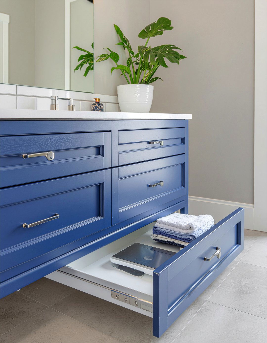 Toe kick drawer - 30 bathroom innovative storage ideas