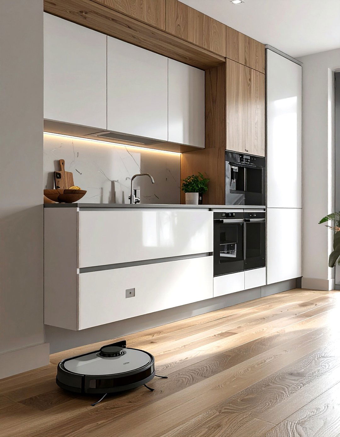 Toe kick hidden power outlet - 30 kitchen charging station ideas