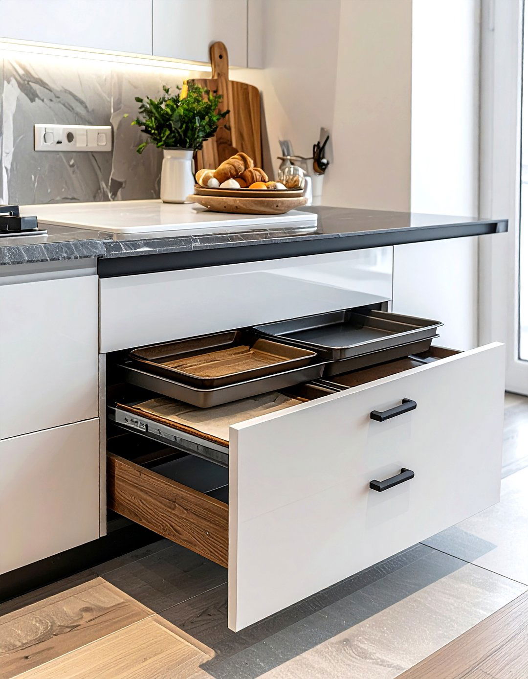 Toe kick storage drawer - 30 kitchen built-in storage ideas