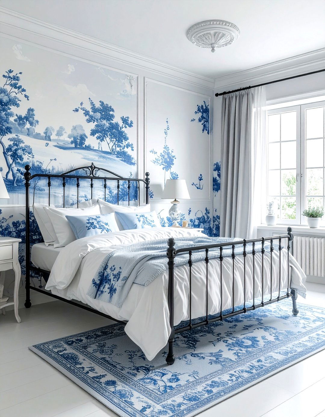 Toile Print Guest Room - 30 peel and stick wallpaper ideas