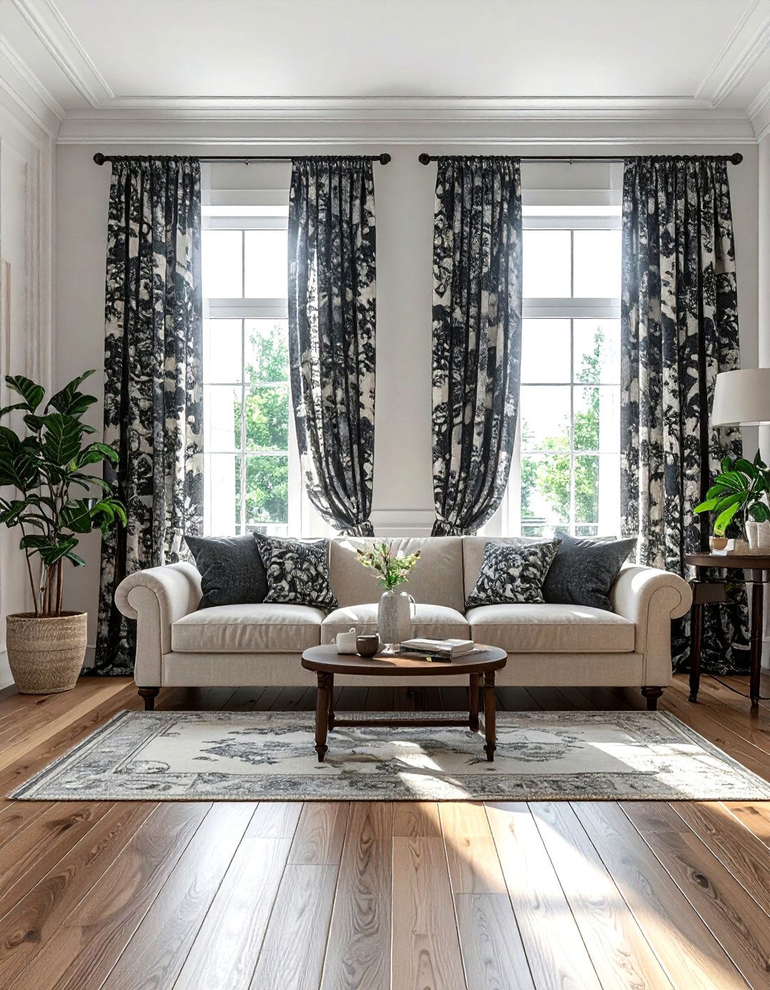 Toile curtains living room - 30 toile decor ideas