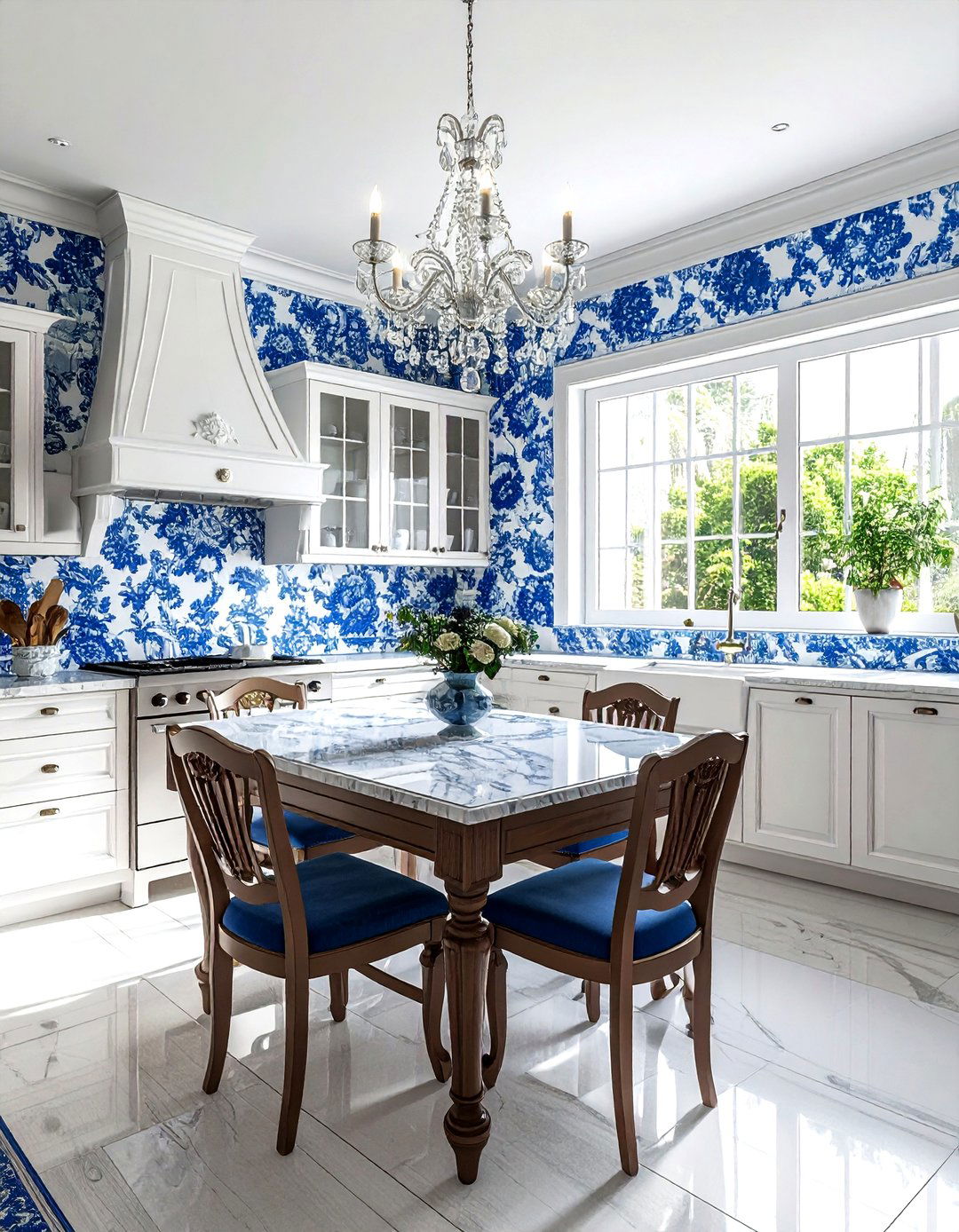 Toile kitchen wallpaper - 30 kitchen pattern mixing ideas