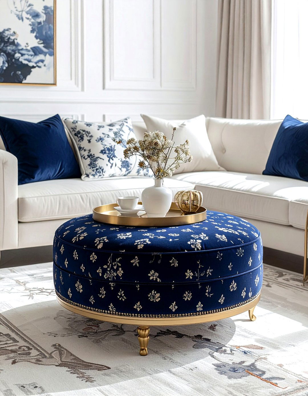Toile ottoman footstool living - 30 toile decor ideas
