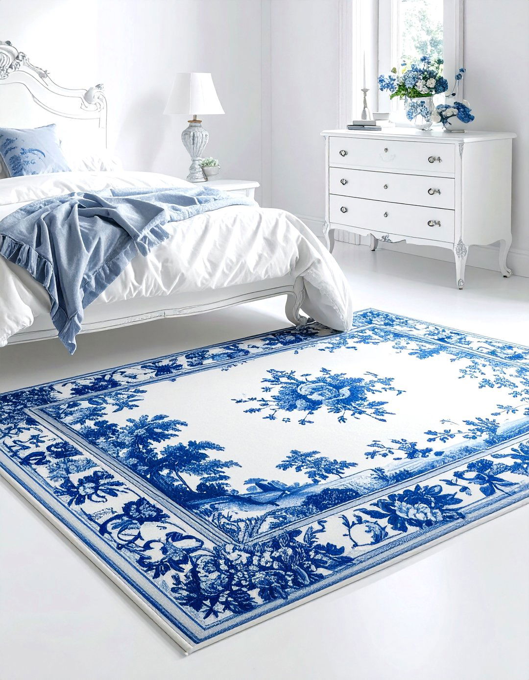 Toile print rug - 30 patterned rug ideas