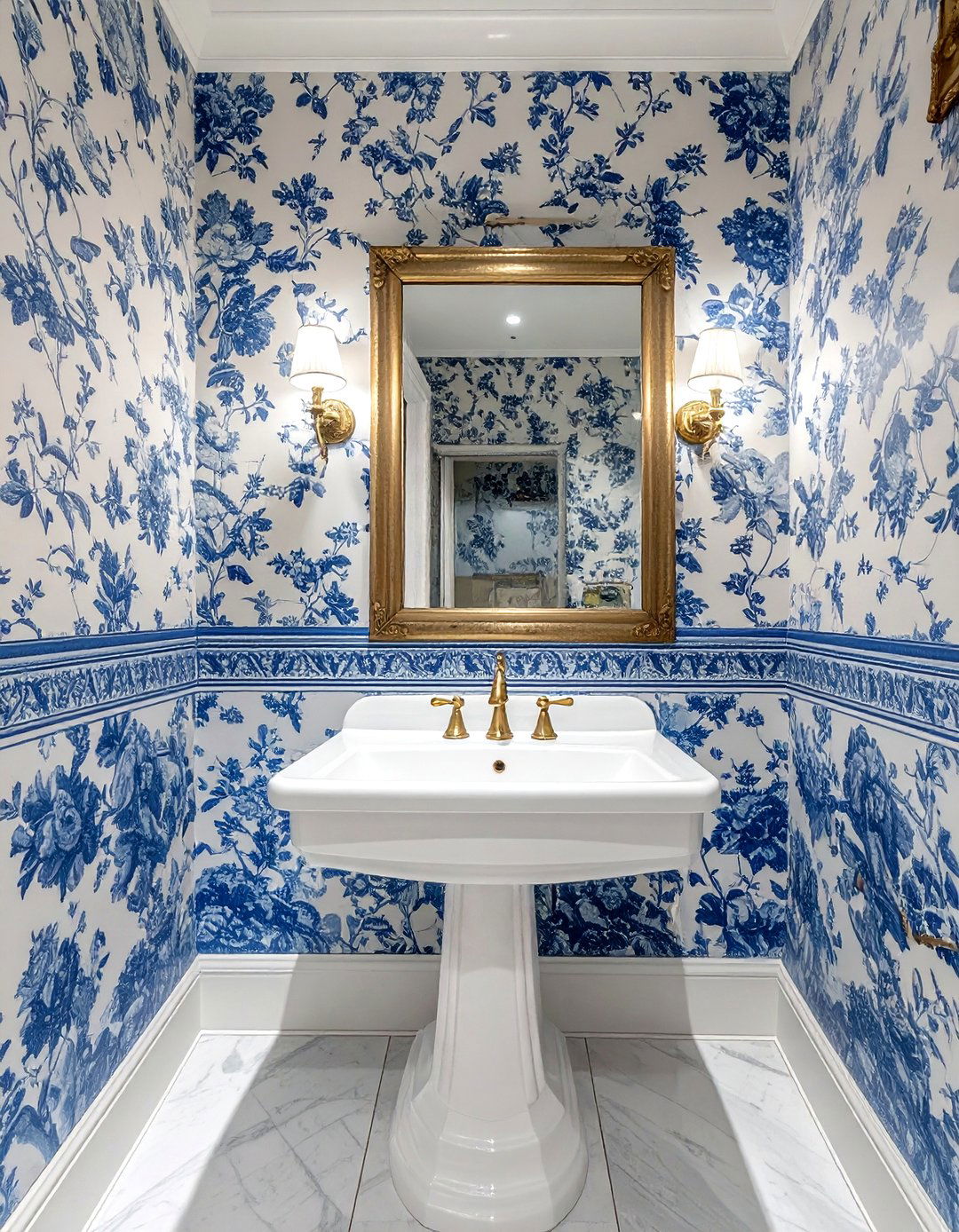 Toile wallpaper bathroom - 30 toile decor ideas