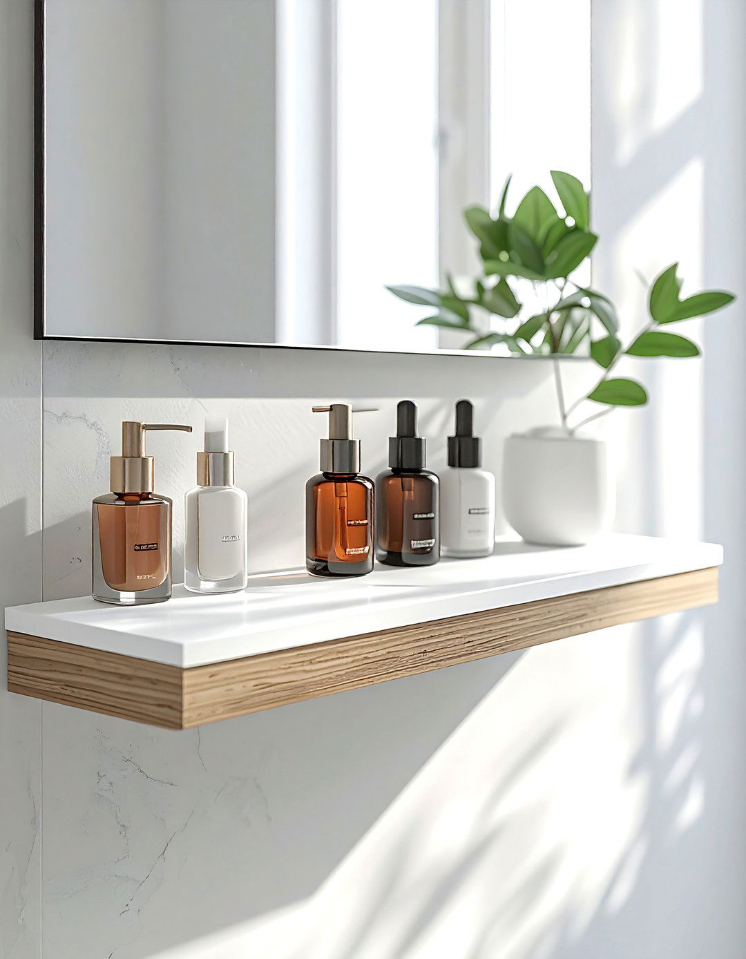 Toiletries picture ledge - 30 bathroom overhead storage ideas