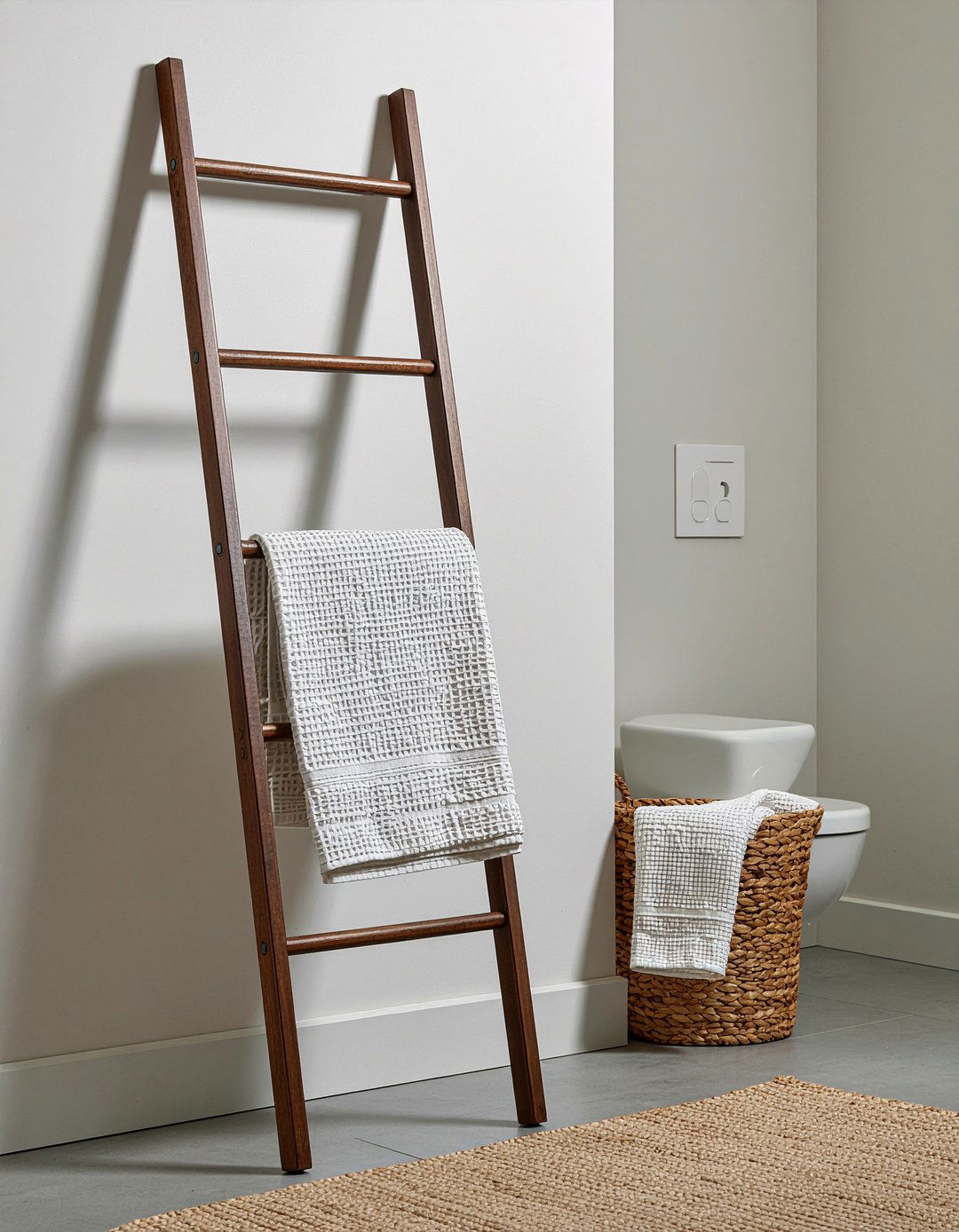 Towel Ladder Rack - 30 bathroom organizer set ideas
