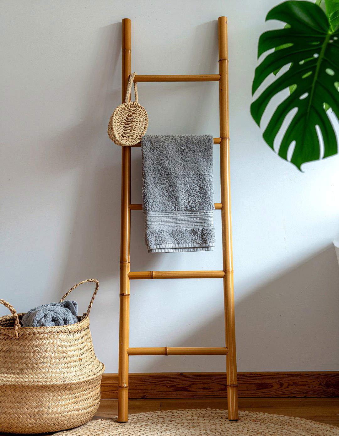 Towel ladder rack - 30 bathroom optimization ideas