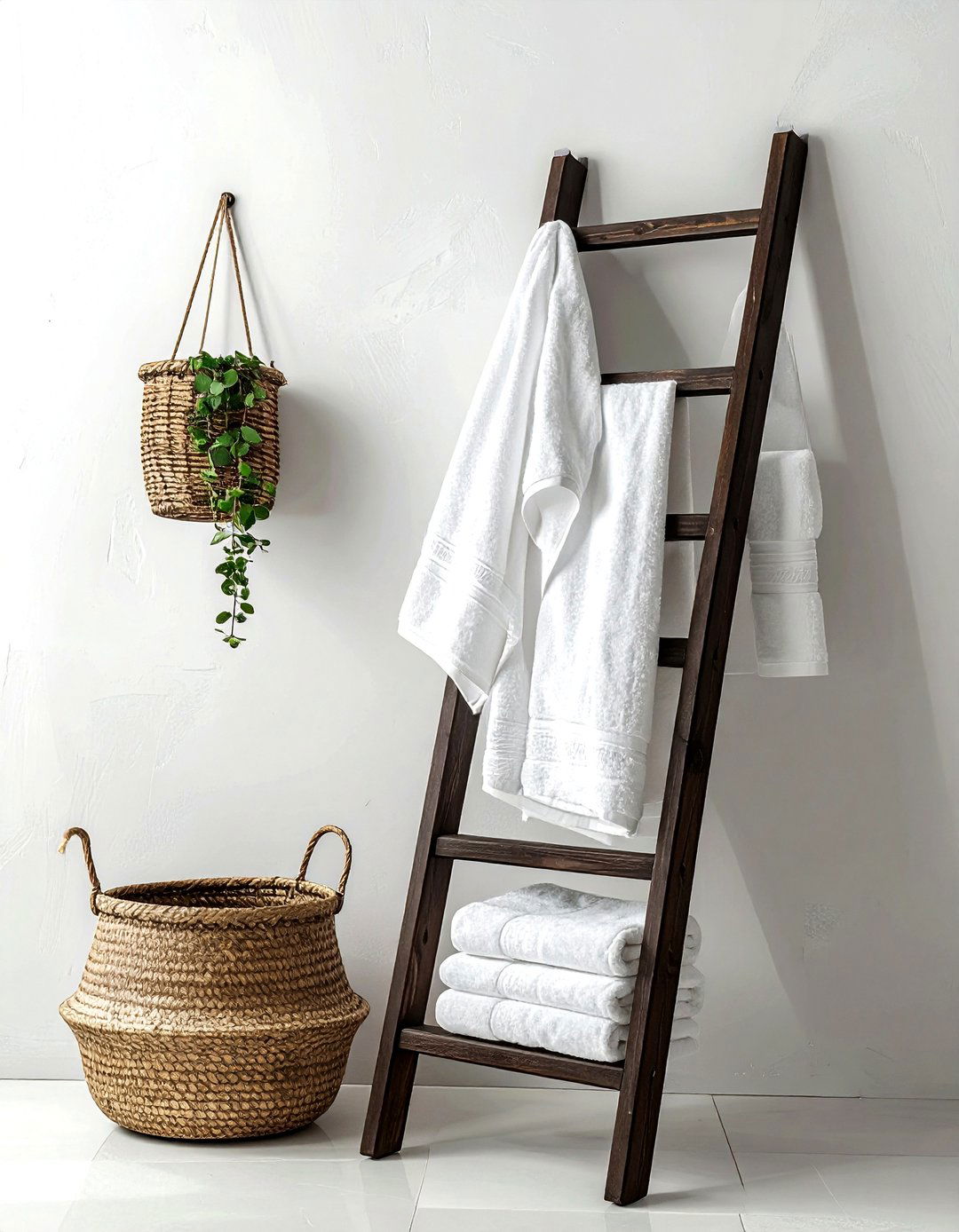 Towel ladder stand - 30 bathroom storage hacks