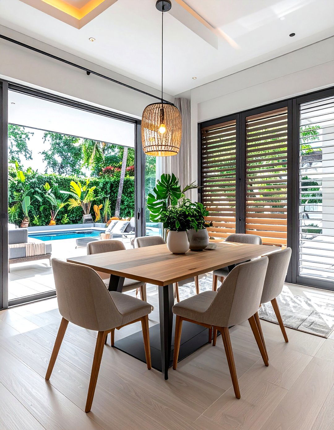 Tracked shutters for patio doors - 30 dining room shutter ideas