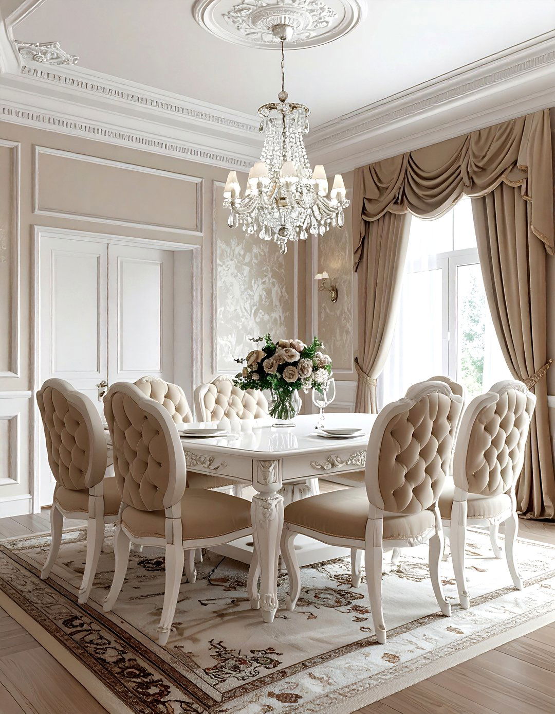Traditional Beige White Dining Room - 30 beige and white dining room ideas