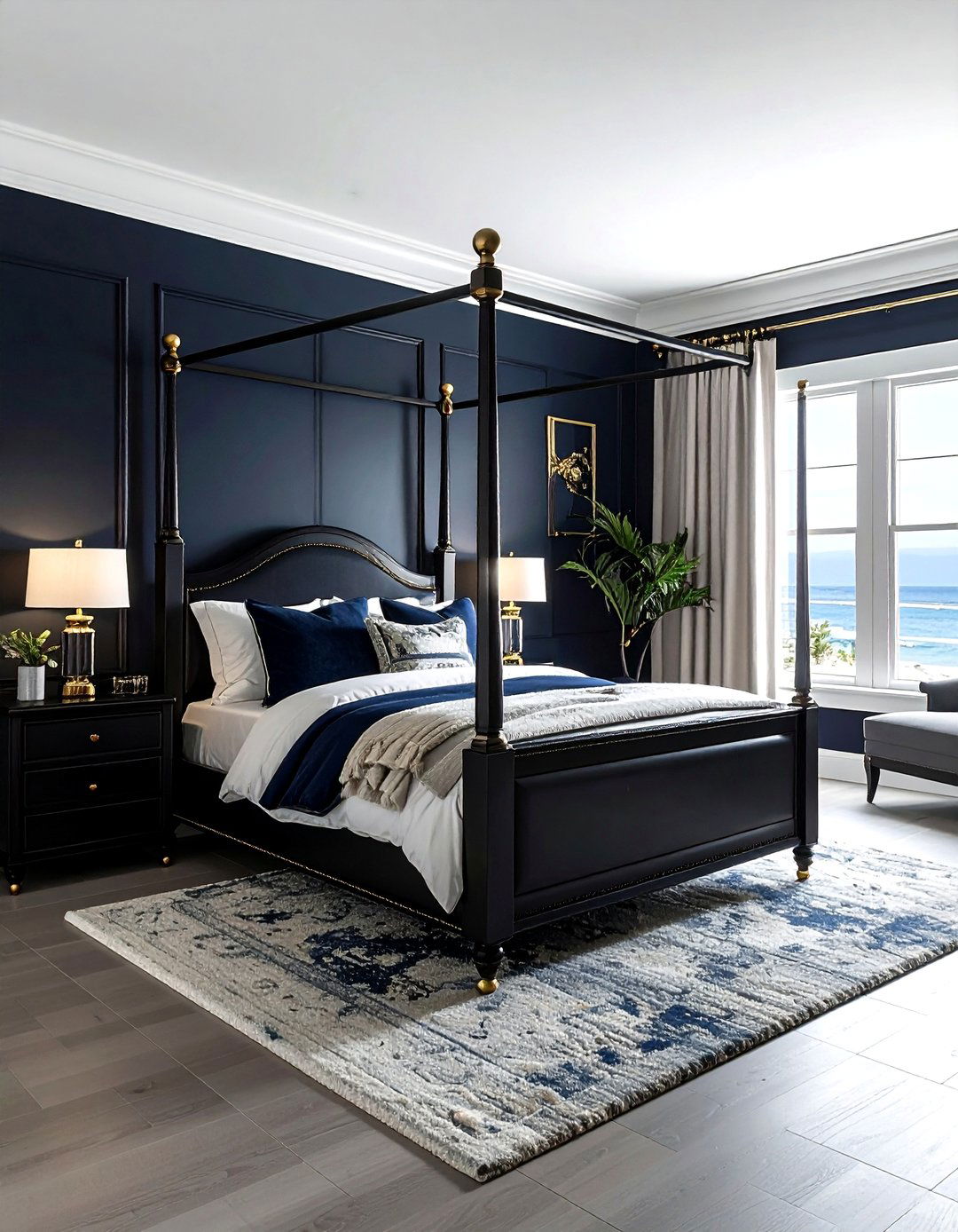 Traditional Black Navy Coastal - 30 coastal black bedroom ideas
